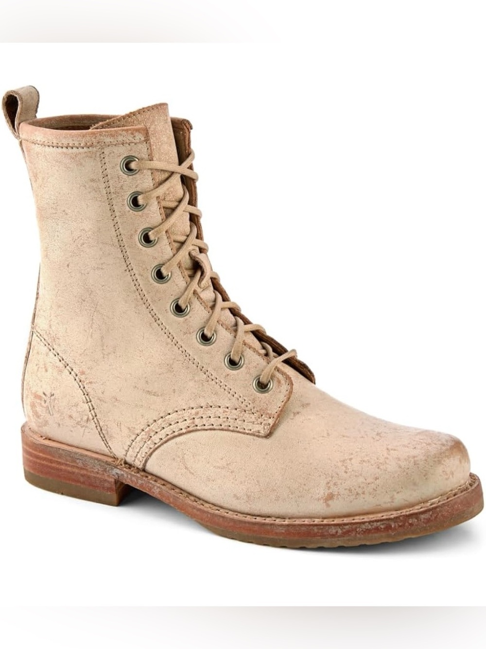 Frye Women's Lace-Up Veronica Combat Boot in Beige Suede in Toga White